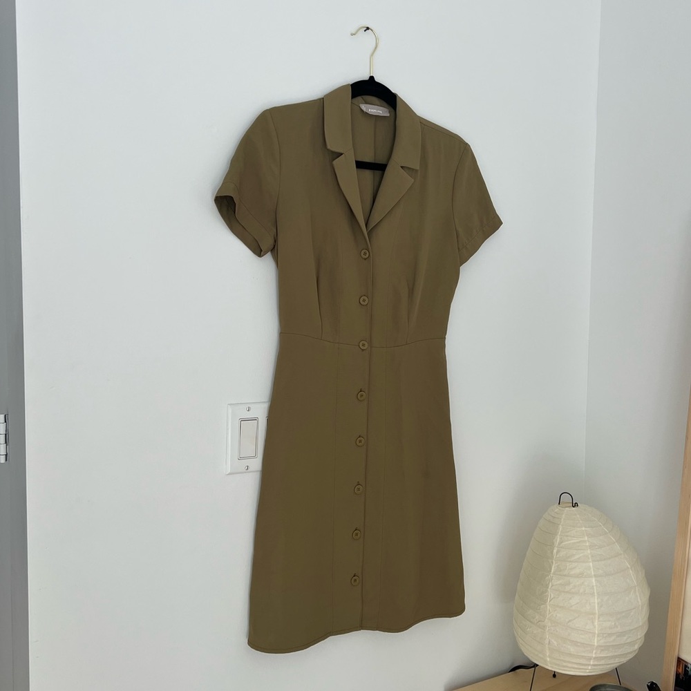 Army Green Everlane Japanese Goweave Dress